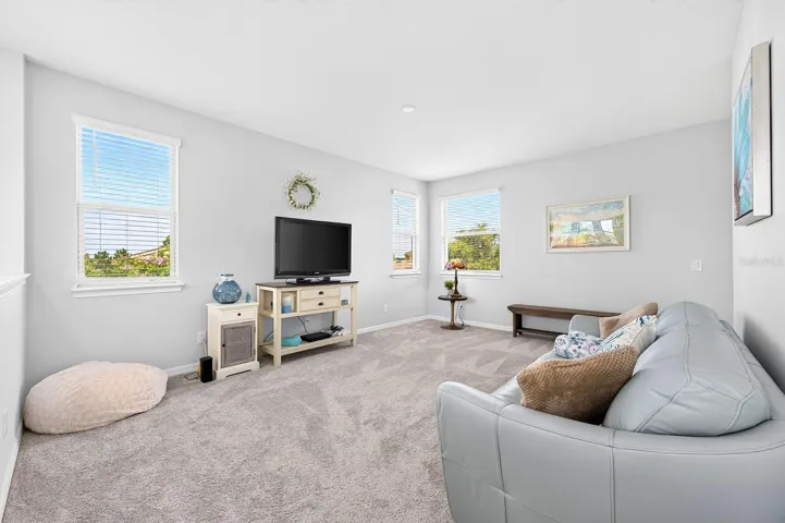 Upstairs, an EXPANSIVE LOFT creates the perfect flex space for a media room, game room, playroom, or home office.