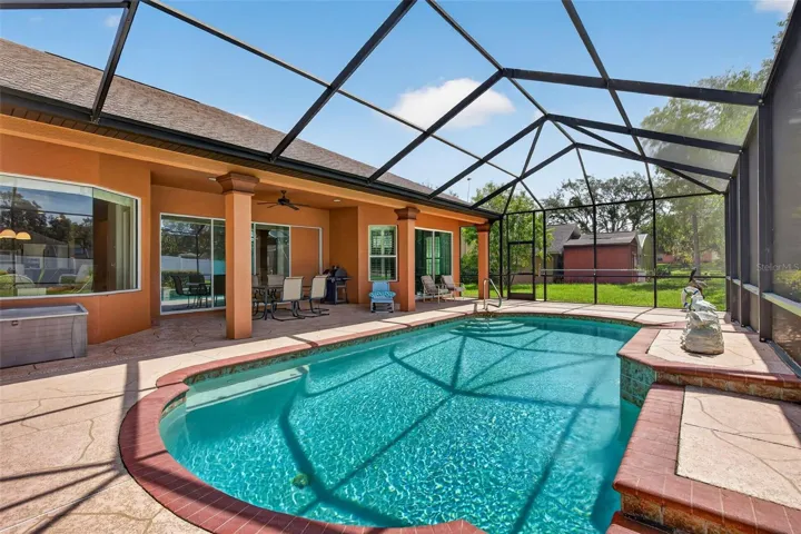 Screened Covered Pool with Waterfall