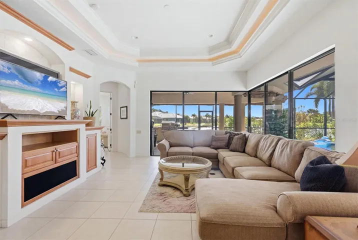Great room with trey ceiling