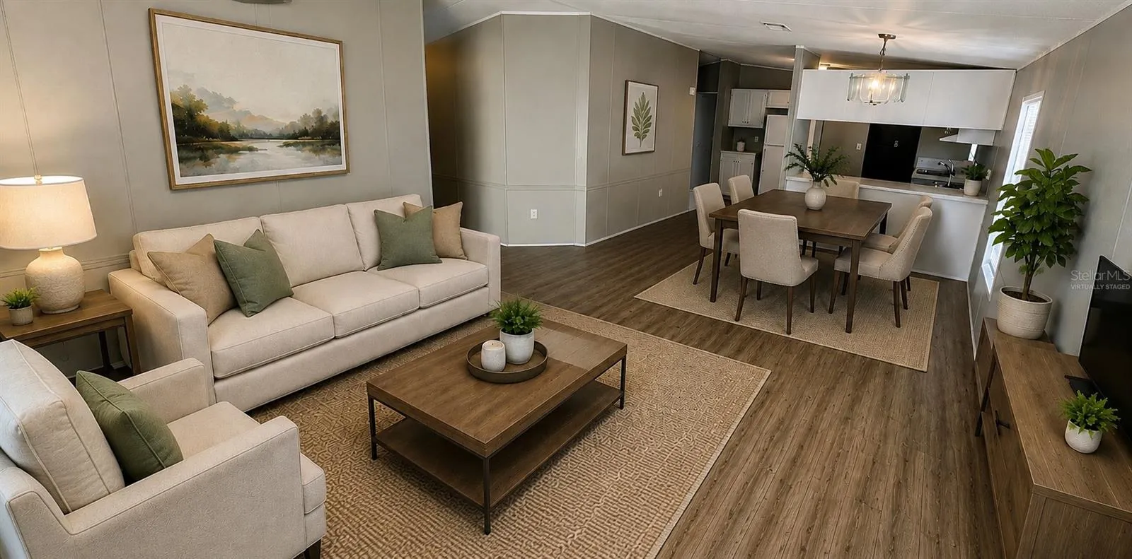 Living room dining room Virtually staged