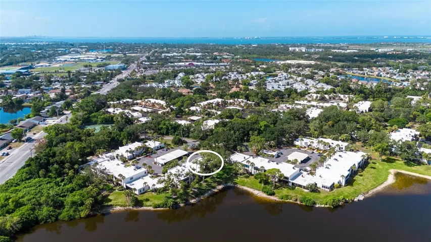 Aerial lake shoreline in front of property