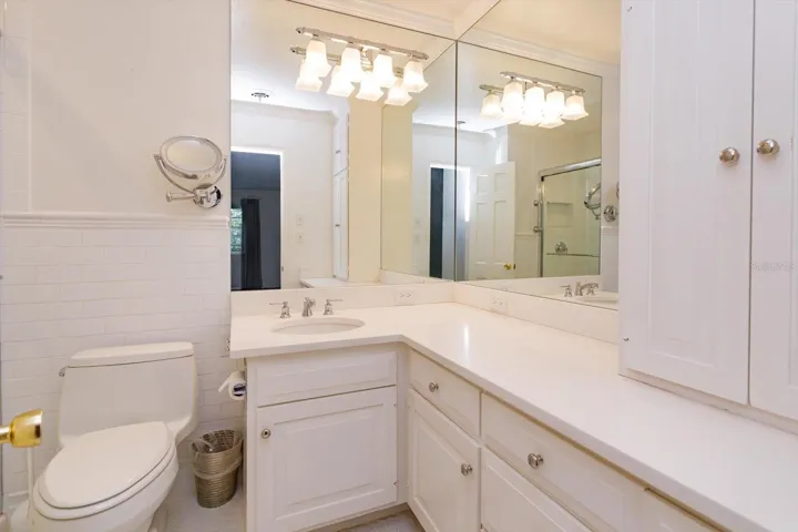 Primary Bath updated quartz counter, sink/faucet, W/C, custom cabinets