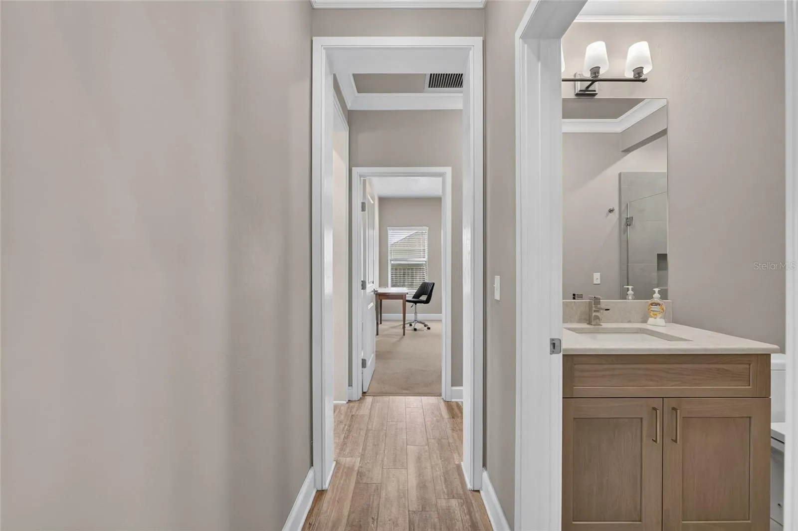 Hallway to Guest Wing with 1st Guest Bath