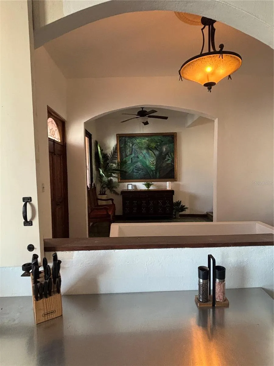 Kitchen with the mural partition open.