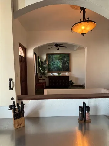 Kitchen with the mural partition open.