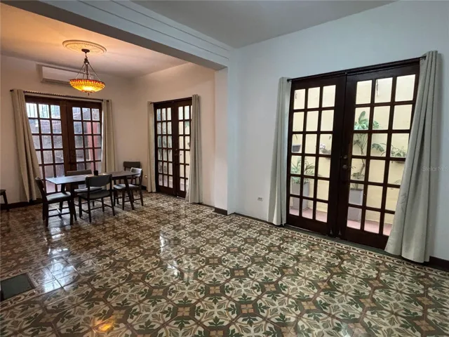 1st floor great room with french doors closed.
