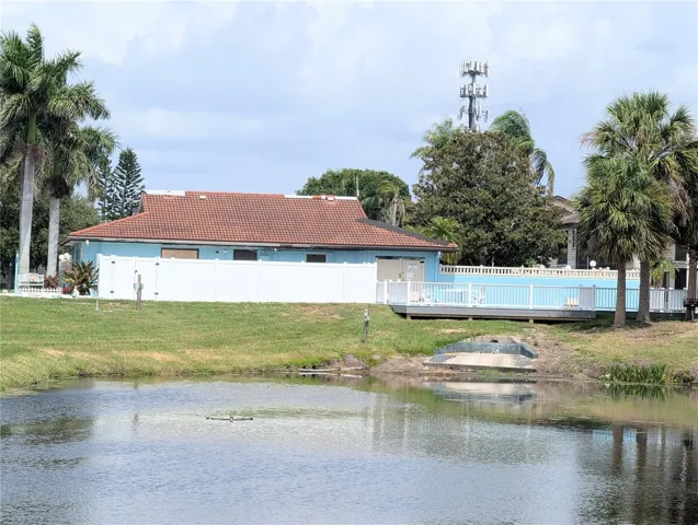 This pond is to the right of the front door and looks down towards the amenities.