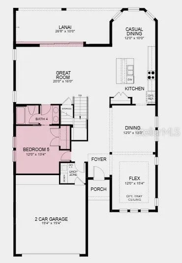 First Floor Plan - Additional Highlights Include: main floor bedroom and full bathroom, pocket sliding glass door in the great room, 8' interior doors, oak stair treads with painted risers at stairs, and outdoor kitchen rough-in