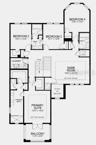 Second Floor Plan - Additional Highlights Include: main floor bedroom and full bathroom, pocket sliding glass door in the great room, 8' interior doors, oak stair treads with painted risers at stairs, and outdoor kitchen rough-in