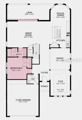 First Floor Plan - Additional Highlights Include: main floor bedroom and full bathroom, pocket sliding glass door in the great room, 8' interior doors, oak stair treads with painted risers at stairs, and outdoor kitchen rough-in