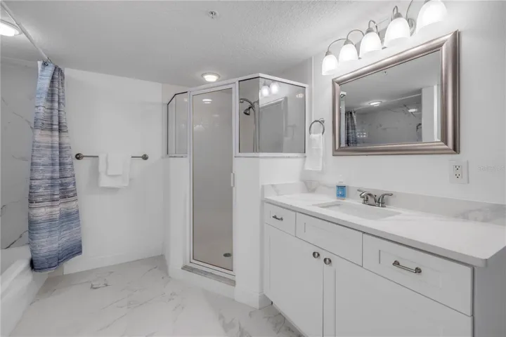 Primary bath with walk-in shower and separate bathtub