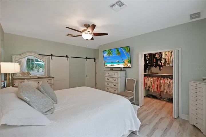 Features two walk in closets.