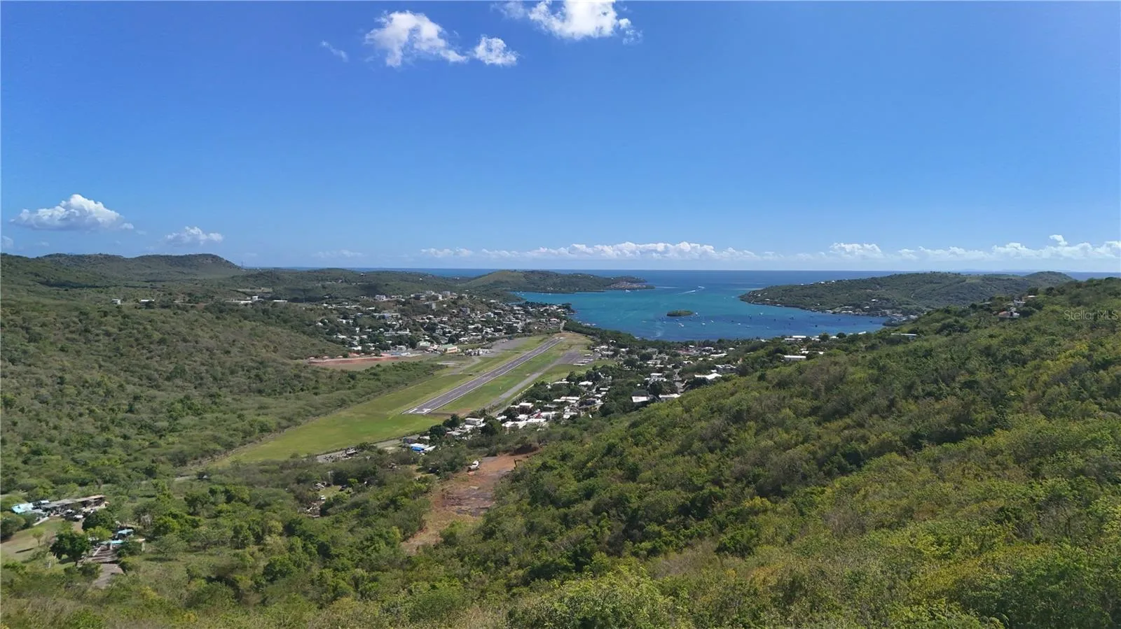 East View over Culebra Airport, Ensenada Honda Bay, Caribbean Sea