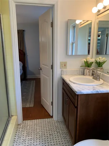 Master bathroom has shower