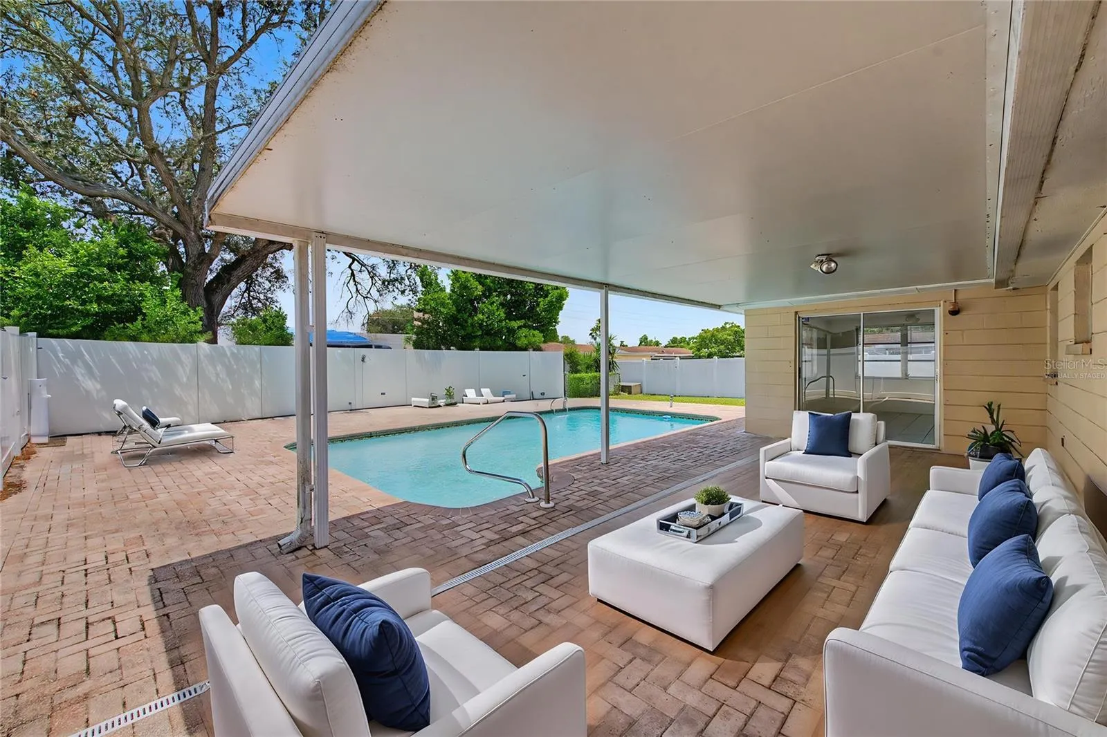 Pool &amp; Covered Patio with Paver Deck - This photo has been virtually staged
