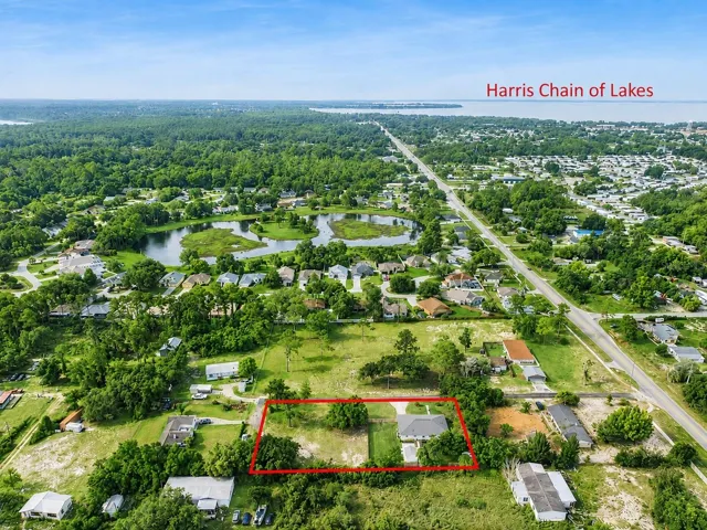 Aerial with view of Lake Harris Chain