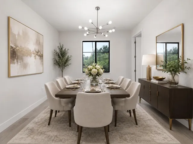 Virtually Staged Dining Area with Natural & Designer Lighting