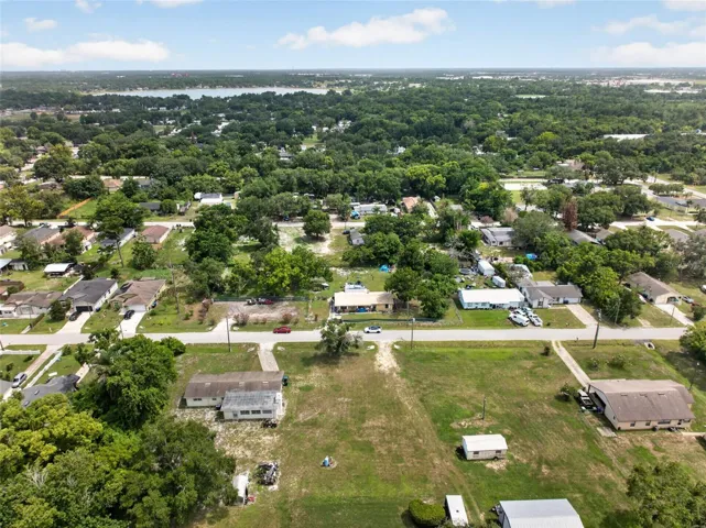 Aerial view toward the lake — property sits minutes from downtown Ocoee.