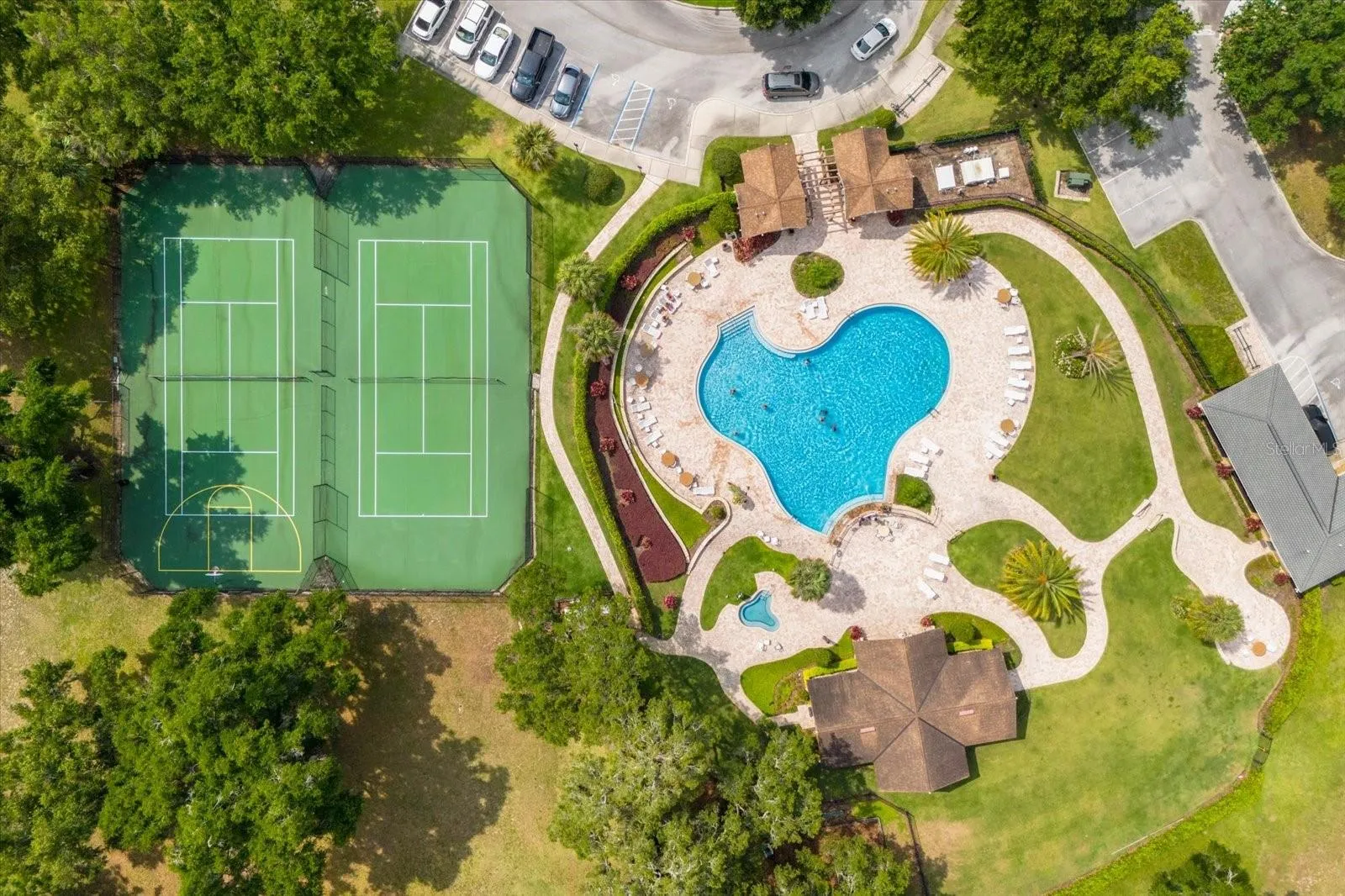 Tennis courts, basketball court, clubhouse and pool