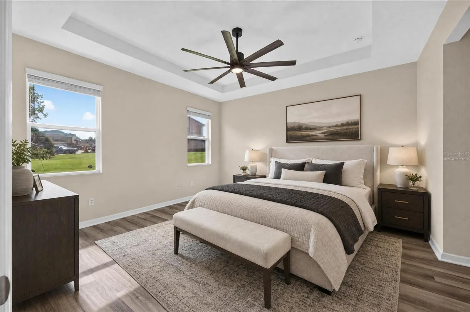 Virtually staged primary bedroom