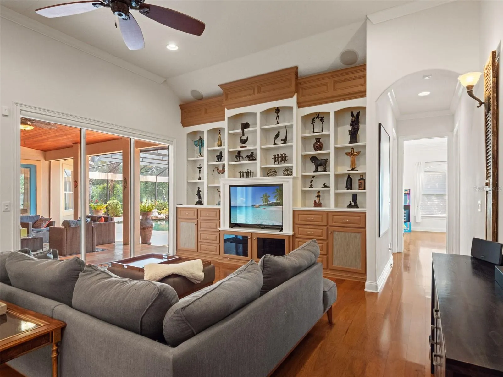 Great room with pocket sliding doors out to pool