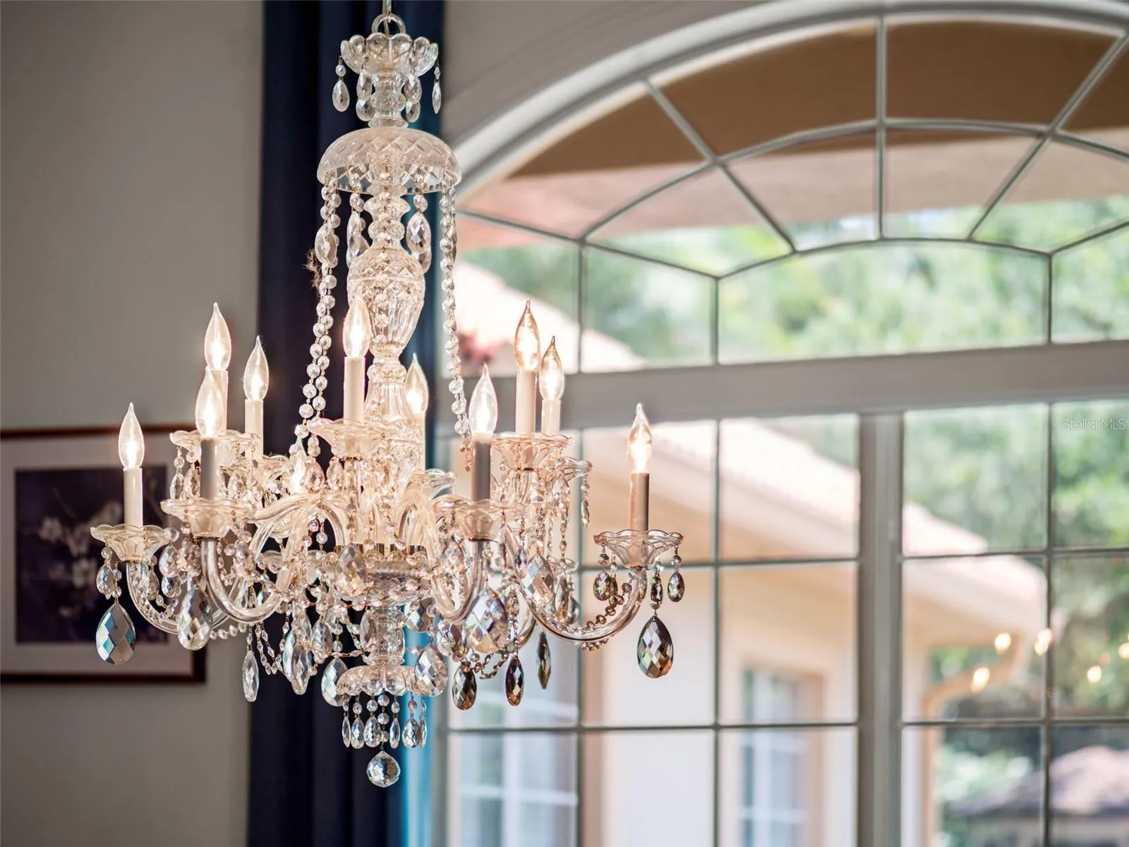 Schonbek crystal chandelier in dining room