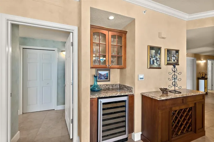 Built in bar with wine refrigerator