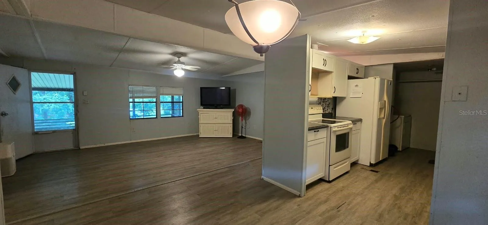 View into living room from dining room.