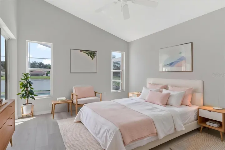 Main Bedroom with Lakeview virtually staged