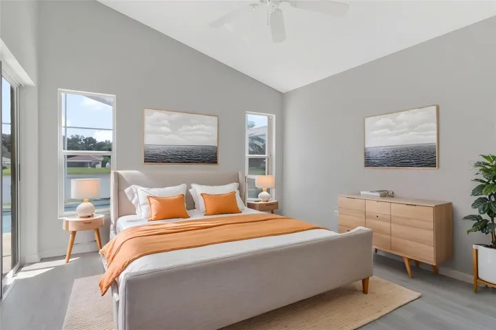 Main Bedroom with Lakeview virtually staged