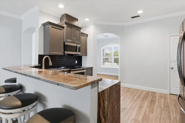 Beautiful new granite countertop w/ waterfall edge