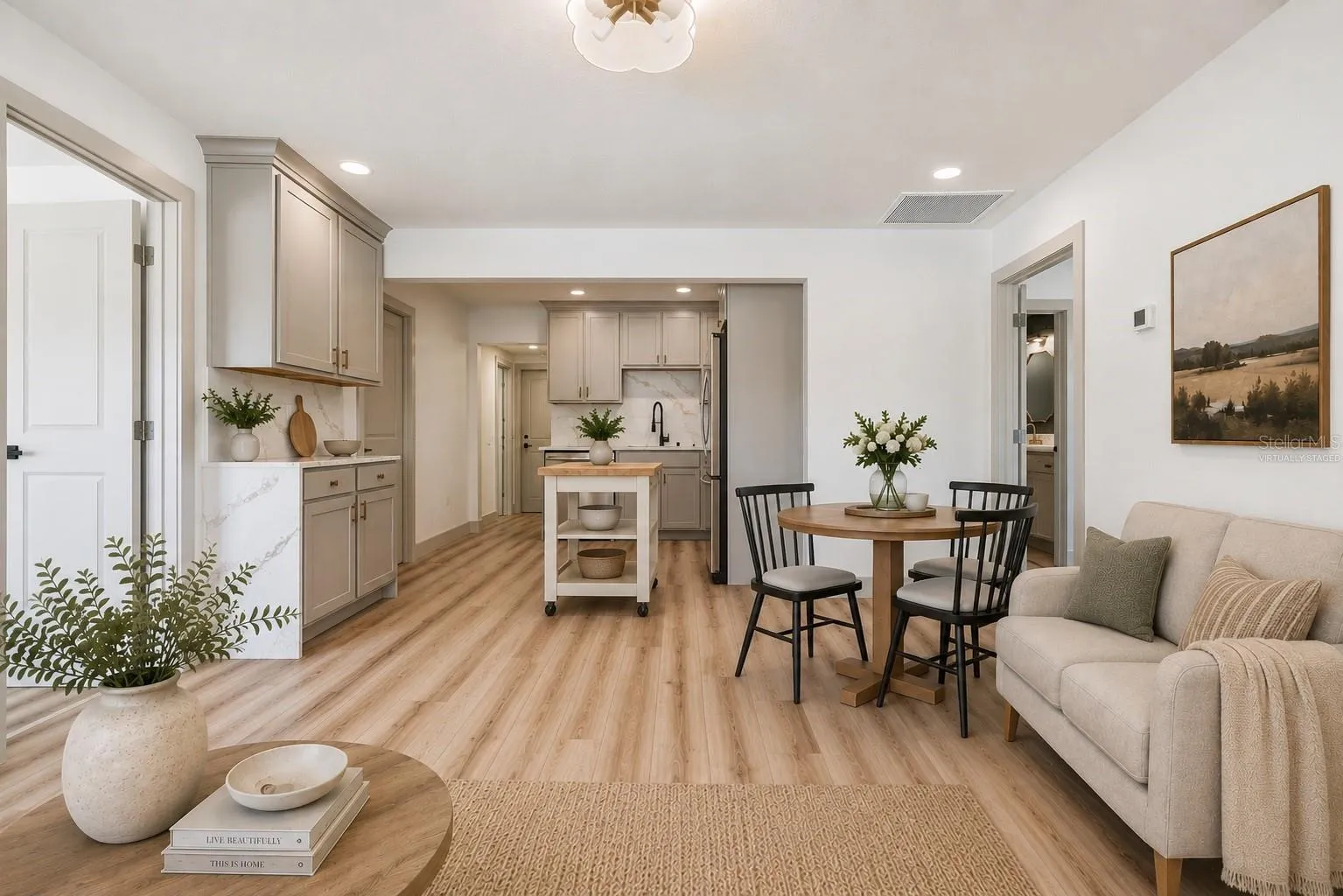 Virtually Staged, Great Room and Kitchen