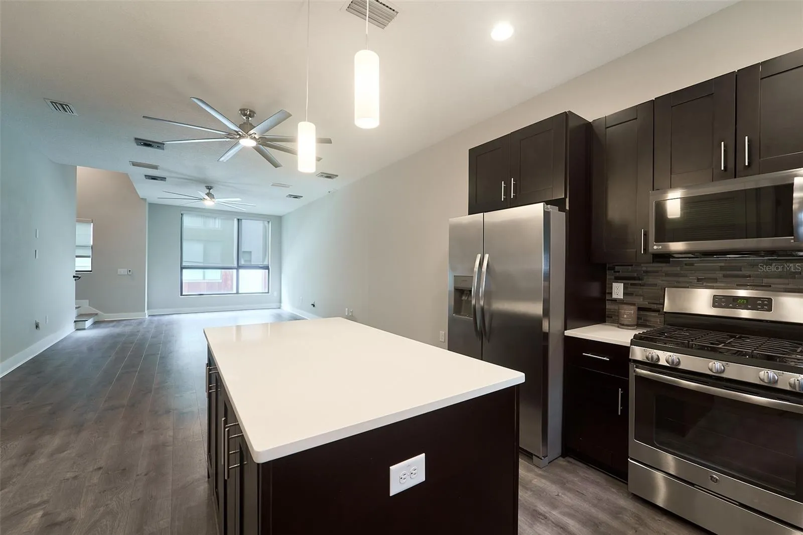 kitchen overlooking the greatroom