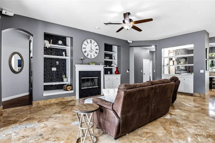 Fireplace and buiit in accent shelves!