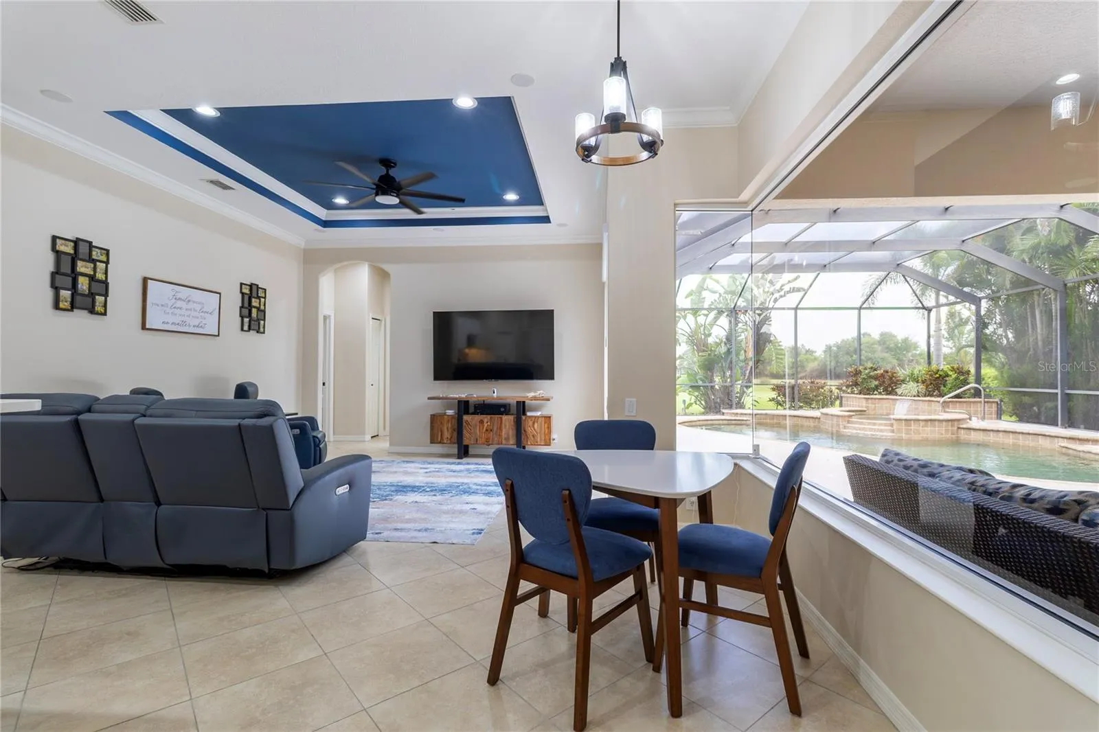 Light-Filled Great Room with Sliding Glass Doors &amp; Bay Window