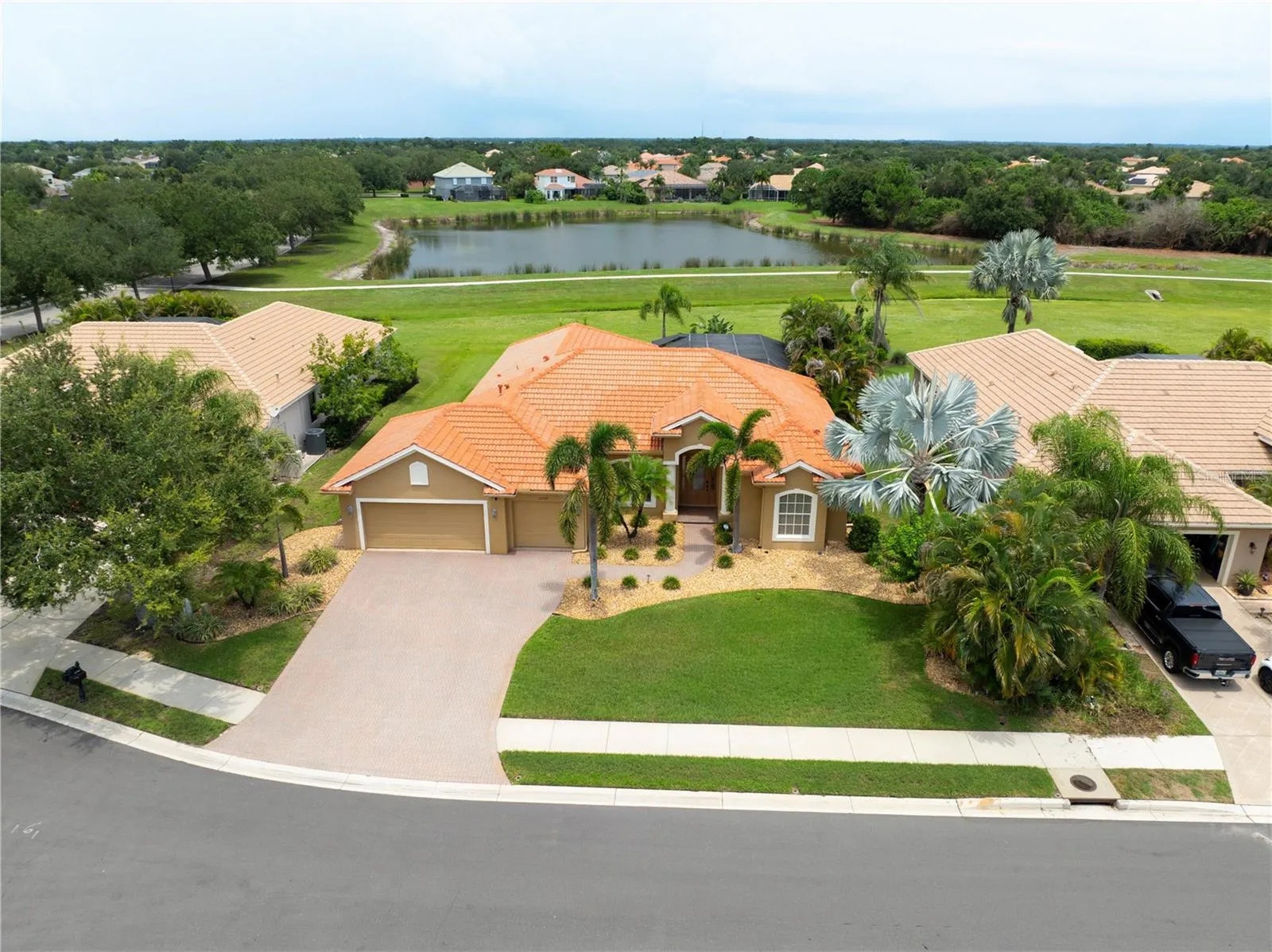 Front Aerial View with Lake