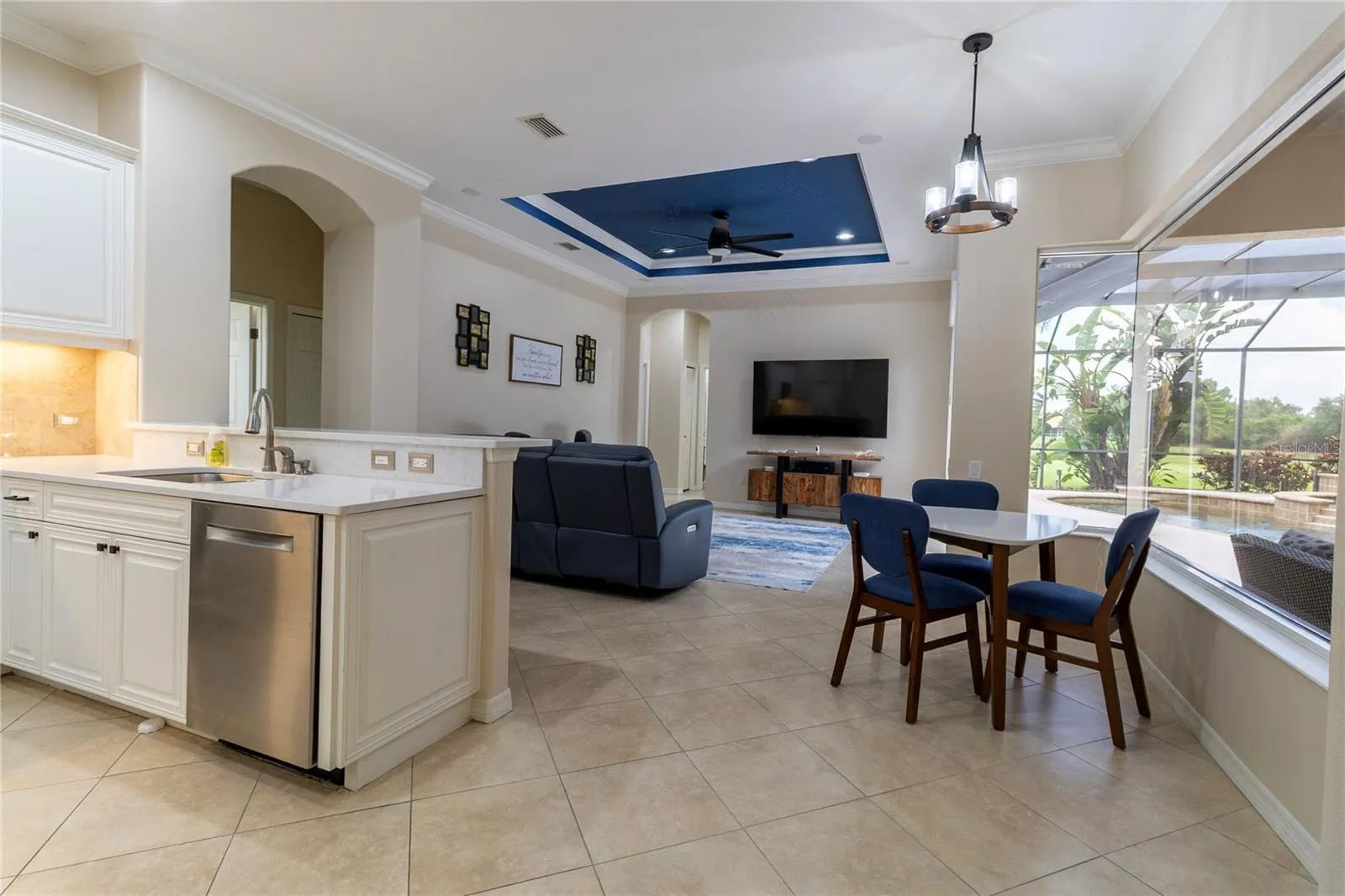 Light-Filled Great Room with Sliding Glass Doors &amp; Bay Window