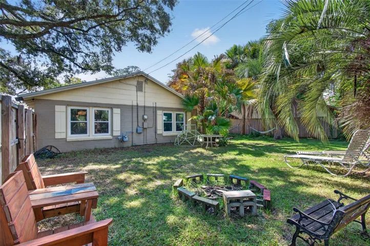Side yard with fire pit