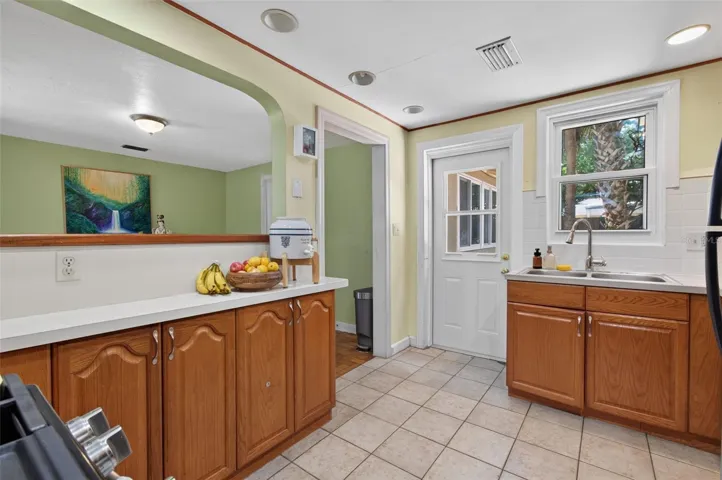 Kitchen with door to back yard