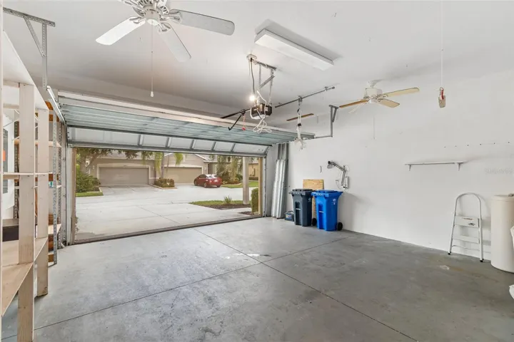 Two car garage with electric screen door