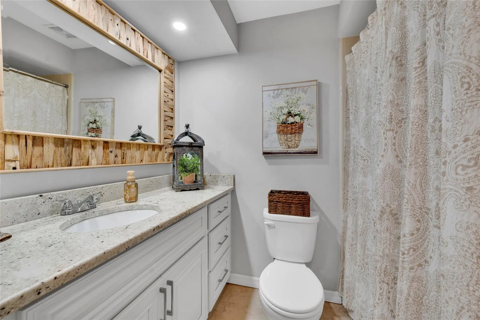 Guest Bath with Shower Curtain Open