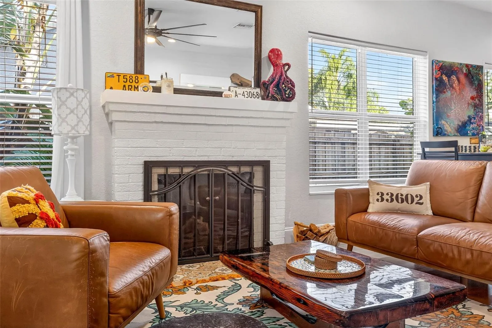 Wood burning brick Fireplace
