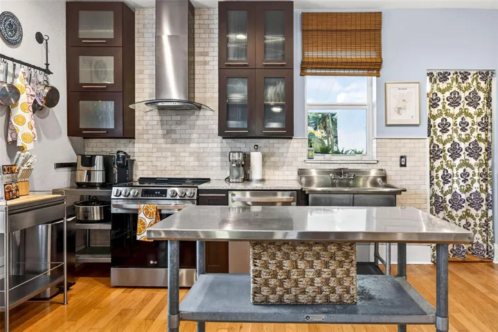 Kitchen area with stainless steel appliances