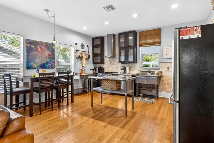 Kitchen area with stainless steel appliances