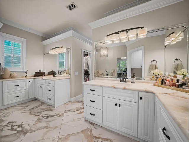 Primary Bath custom Quartzite countertops with under lighting