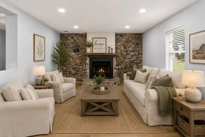 living room virtually staged