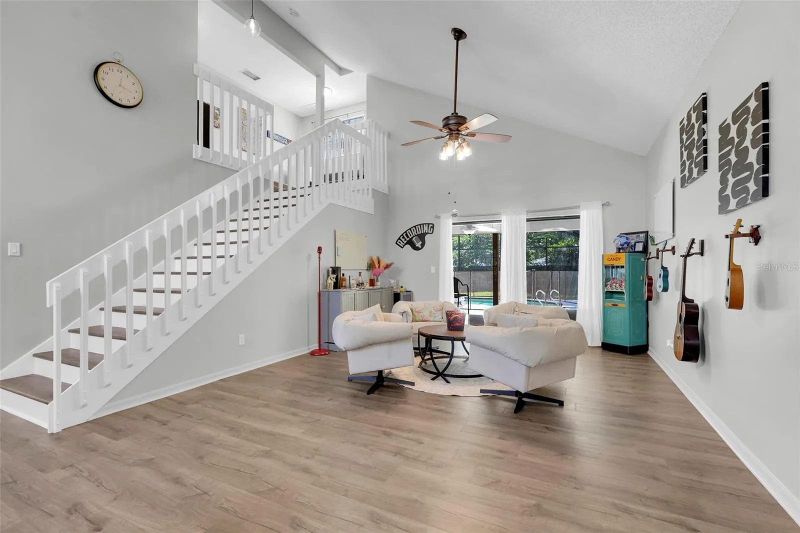Living Room with open staircase