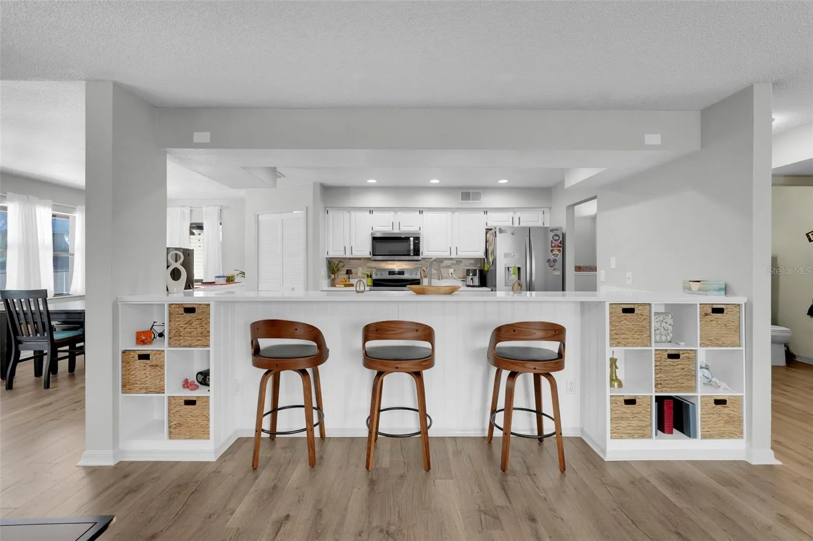 Kitchen countertop with built in shelving on both sides