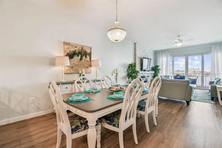 Kitchen/dining/living area offers open concept living
