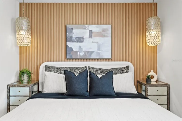 A truly stylish, serene primary suite.